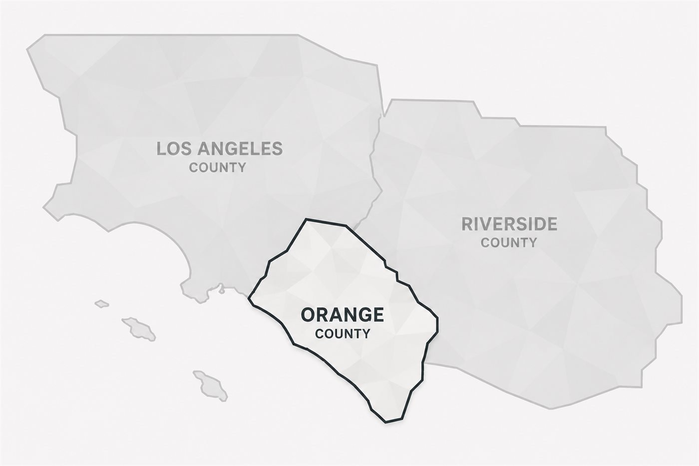 Service area map highlighting Orange County, with Los Angeles and Riverside counties also served